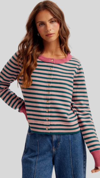 Della Teal/Rose Stripe Cardigan