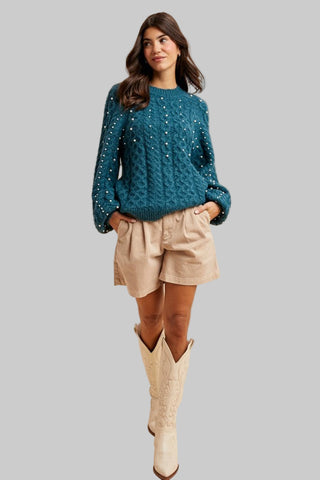 Meganne Teal Pearl Sweater