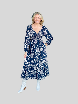 Ashley Navy Print Dress