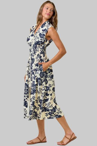 Eve Navy Print Zip Midi