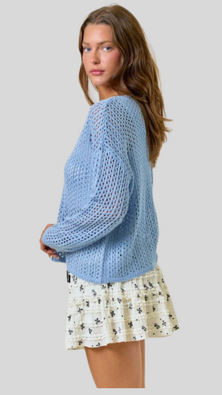 Beth Blue Crochet Sweater