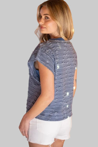 Marley Blue Distressed Top