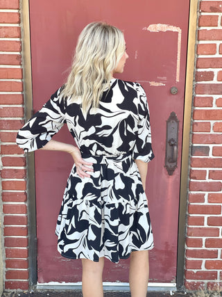 Catalina Black/Off White Print Dress