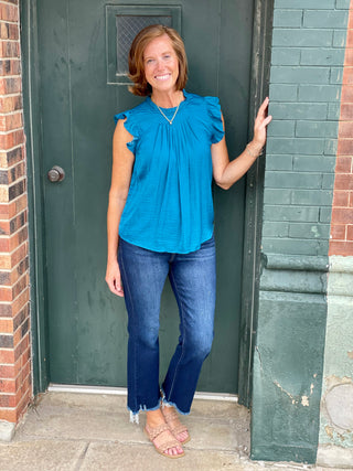 Zoie Teal Flutter Top