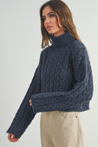 Sonia Navy Braided Sweater