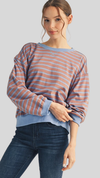 Cora Brown/Blue Stripe Top