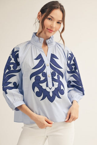 Savannah Blue Embroidered Top