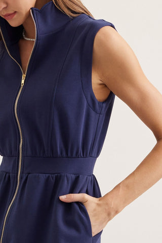 Kaia Navy Scuba Zip Dress