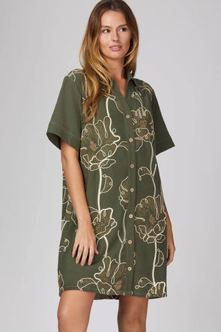 Luna Olive Embriodered Dress