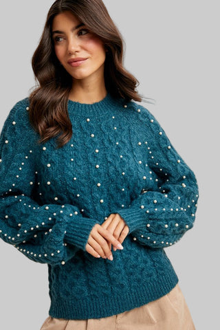 Meganne Teal Pearl Sweater