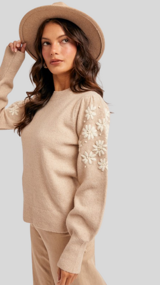 Wren Taupe Flower Sweater