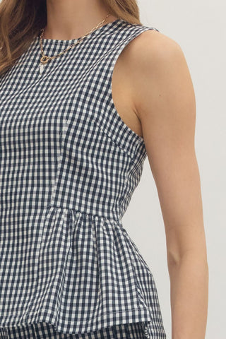 Poppy Navy Gingham Ruffle Top