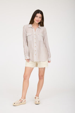 Avery Brown Pinstripe Top