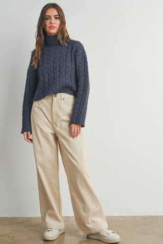 Sonia Navy Braided Sweater