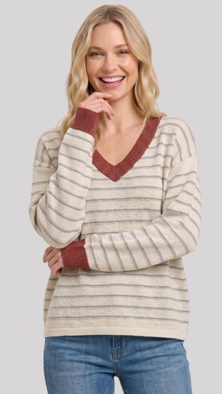 Megan Ivory and Rust Striped Sweater