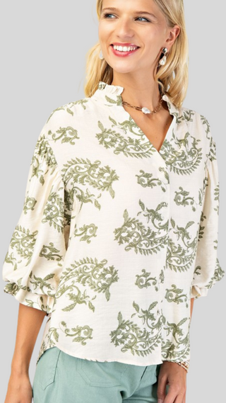 Martha Sage Print Button-Up