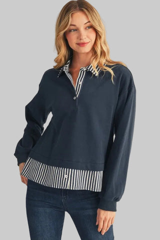 Navy Stripe Contrast Top