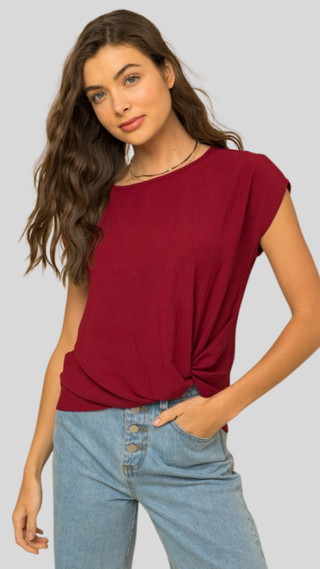 Lena Burgundy Twist Hem Top