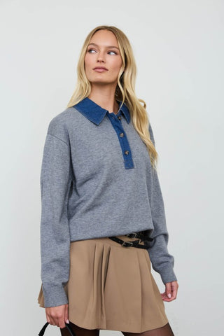 Della Grey Denim Collar Sweater