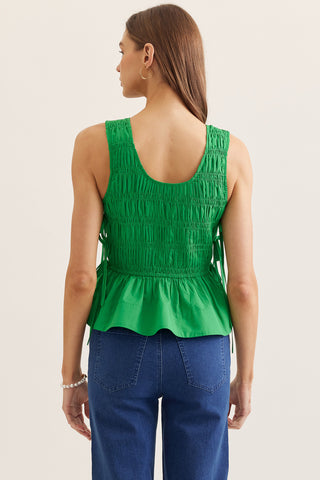 Cypress Green Ruched and Tie Top