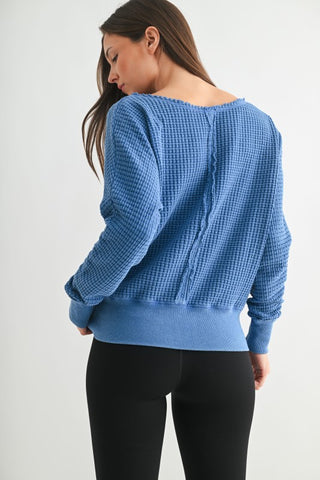 Thea Blue Waffle Top