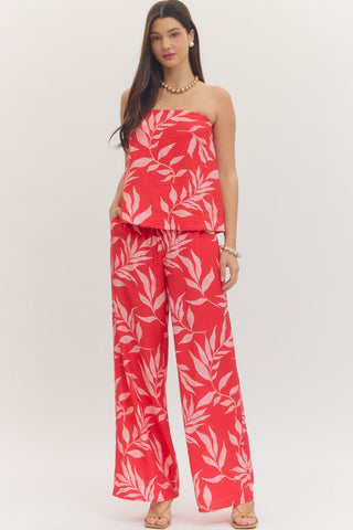 Harper Red Palm Print Strapless Top