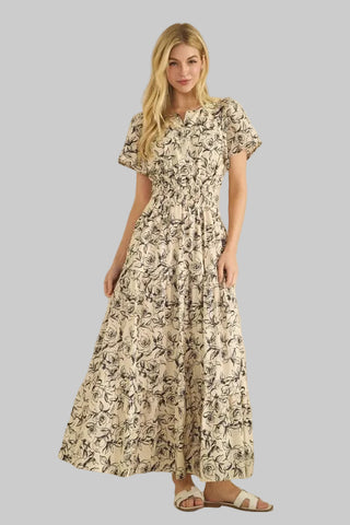 Tracie Ivory/Black Floral Dress