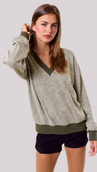 Miranda Olive Ribbed Top