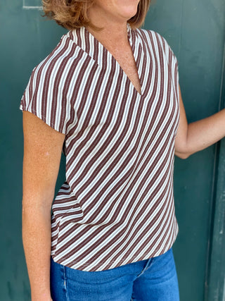 Maren Brown Stripe Top