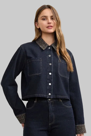 Jonna Leopard Collar Denim Shacket