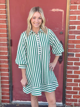 Willow Green/White Stripe Dress