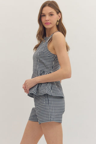 Poppy Navy Gingham Ruffle Top