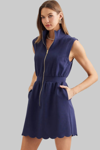 Kaia Navy Scuba Zip Dress