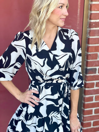 Catalina Black/Off White Print Dress