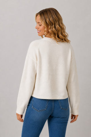 Kara Ivory Wood Button Sweater
