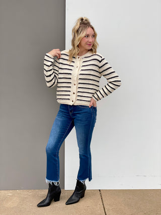 Genna Ecru/Black Stripe Sweater