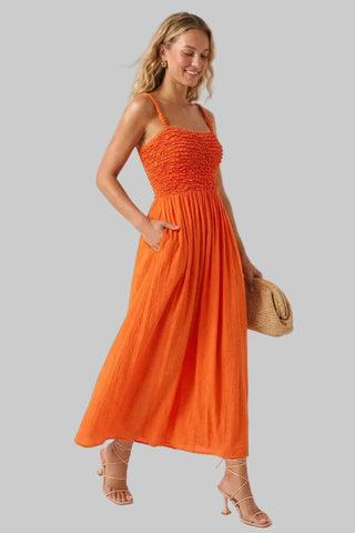 Annie Orange Smocked Maxi