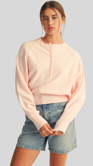 Marielle Pink Henley Sweater