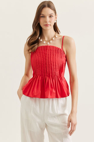 Sophie Red Pleated Peplum Tank