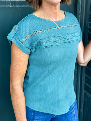 Talia Teal Lace Trim Top