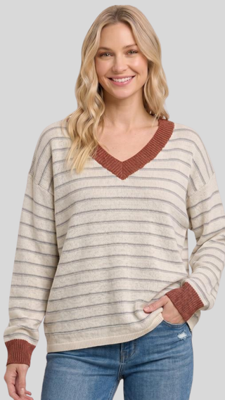Megan Ivory and Rust Striped Sweater