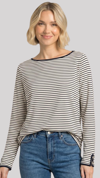 Angela Navy/Ivory Stripe Top