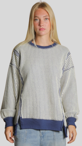 Natalie Navy Textured Pullover