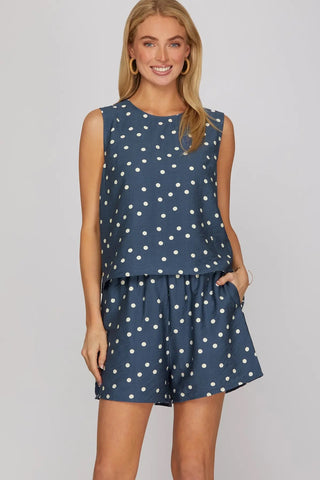 Macey Dusty Blue Polka Dot Set