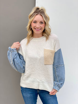 Isabel Cream With Denim Sweater