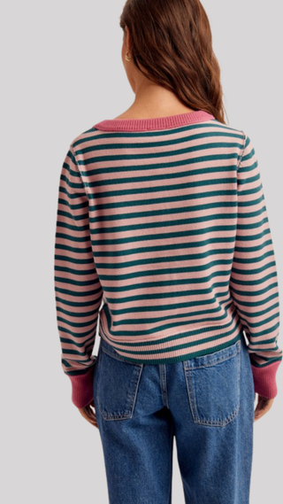 Della Teal/Rose Stripe Cardigan