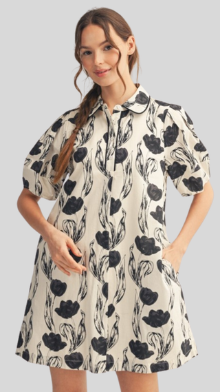 Kadence Ivory/Black Floral Dress