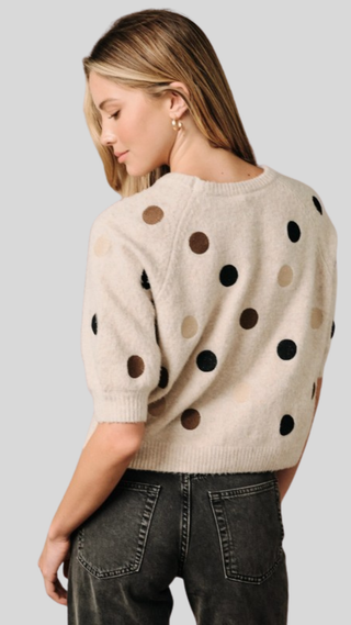 Kami Oatmeal Polka Dot Sweater