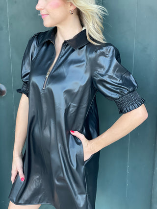 Cameron Black Faux Leather Dress