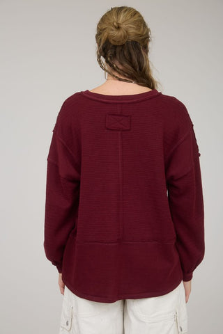 Lynn Burgundy Split Neck Top